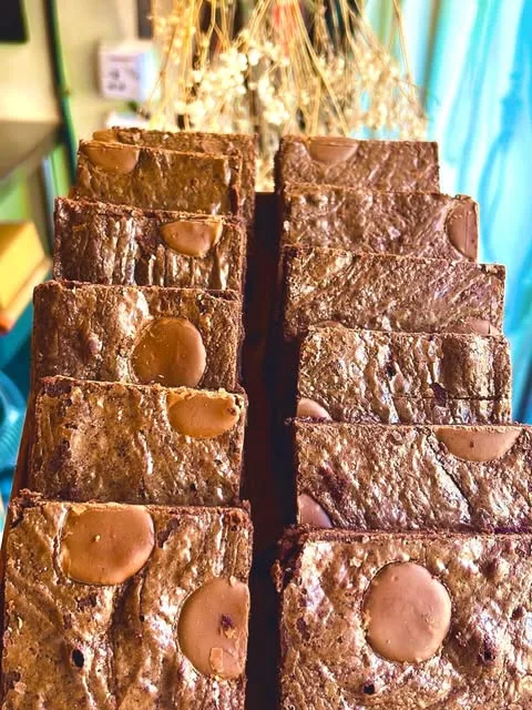 Tray of Belgian chocolate brownies