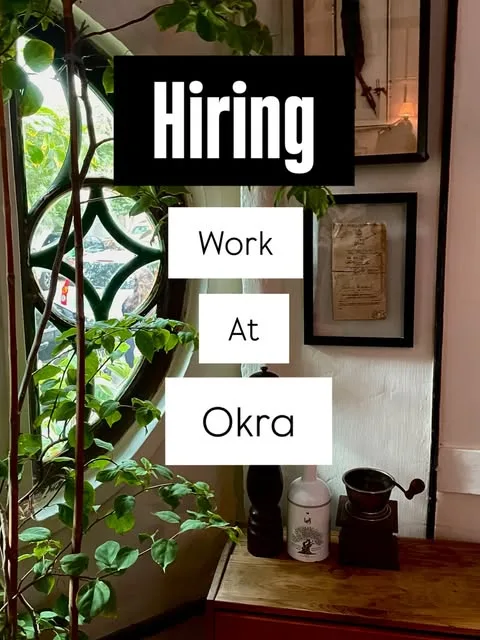 Okra interior with a hiring sign